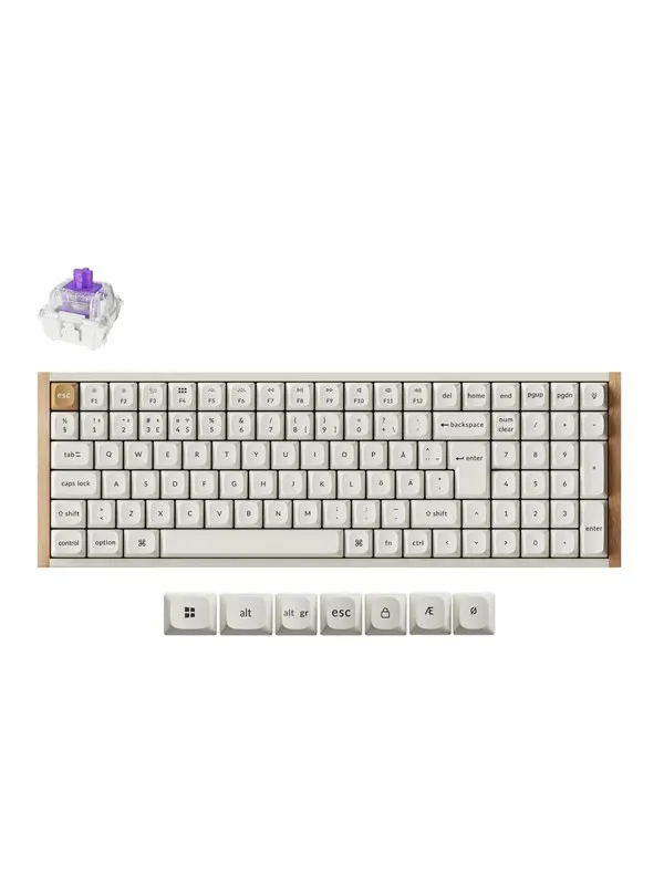 Keychron K4 HE SE (Wood) - Wireless Tri-Mode Hot Swap QMK Gateron 2.0 Purple Magnetic (Hall Effect) - Gamingtastatur - Nordisk - Hvit