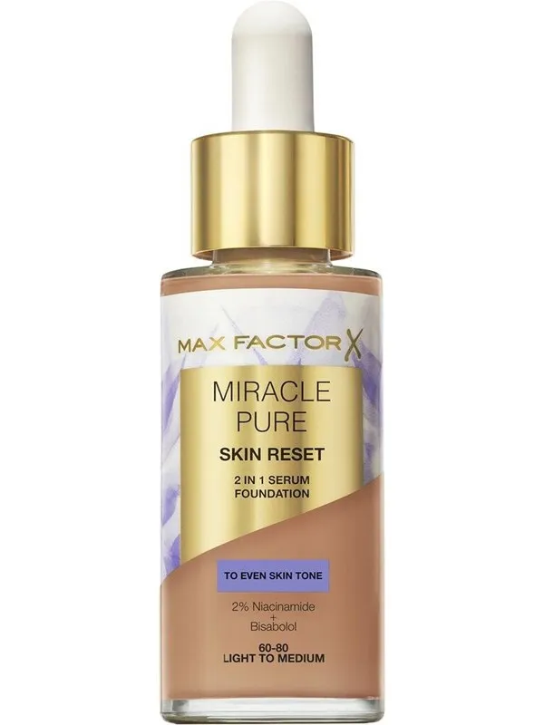 Max Factor Miracle Pure 2in1 Skin Reset Serum Foundation 60-80 Light to Medium
