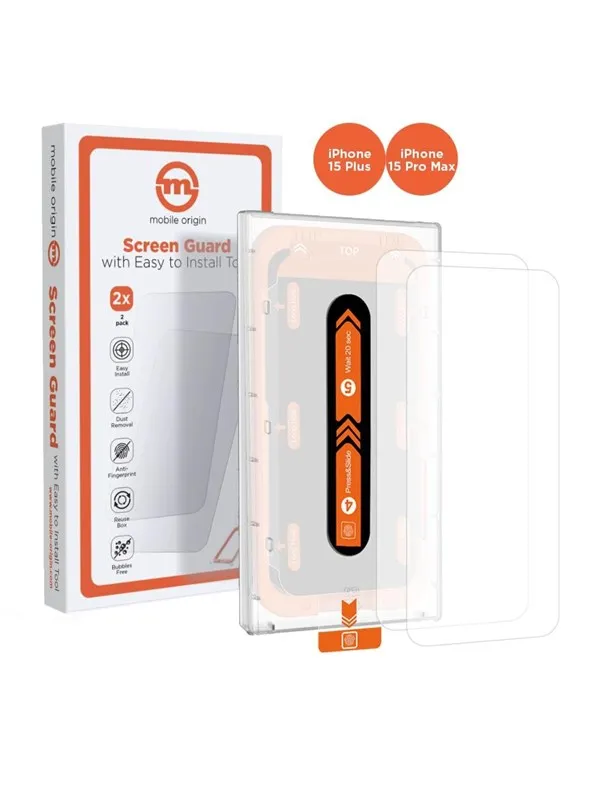 Mobile Origin Orange Screen Guard iPhone 15 Pro Max/15 Plus with easy applicator - 2 pack