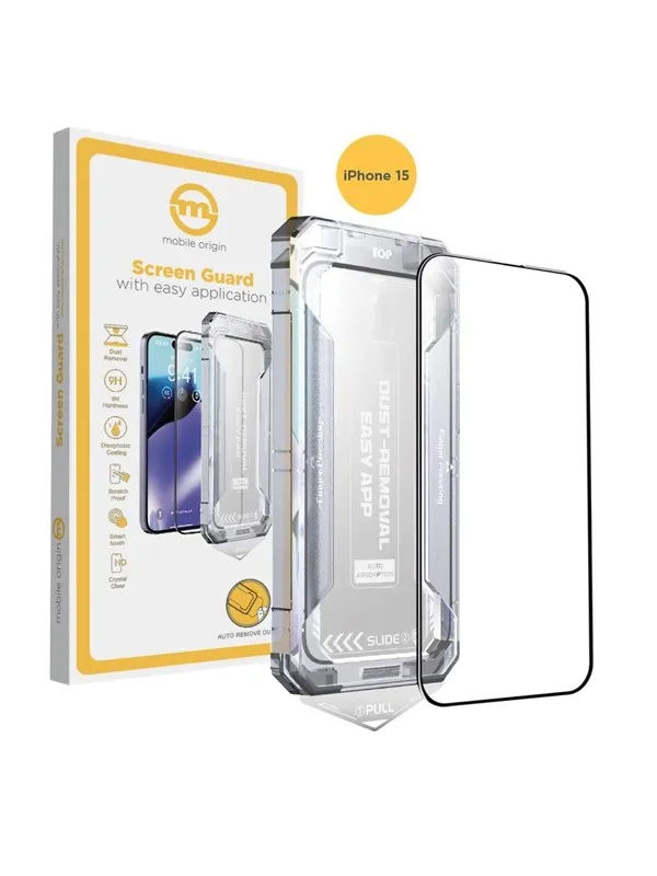 Mobile Origin Yellow Screen Guard iPhone 15 with easy application