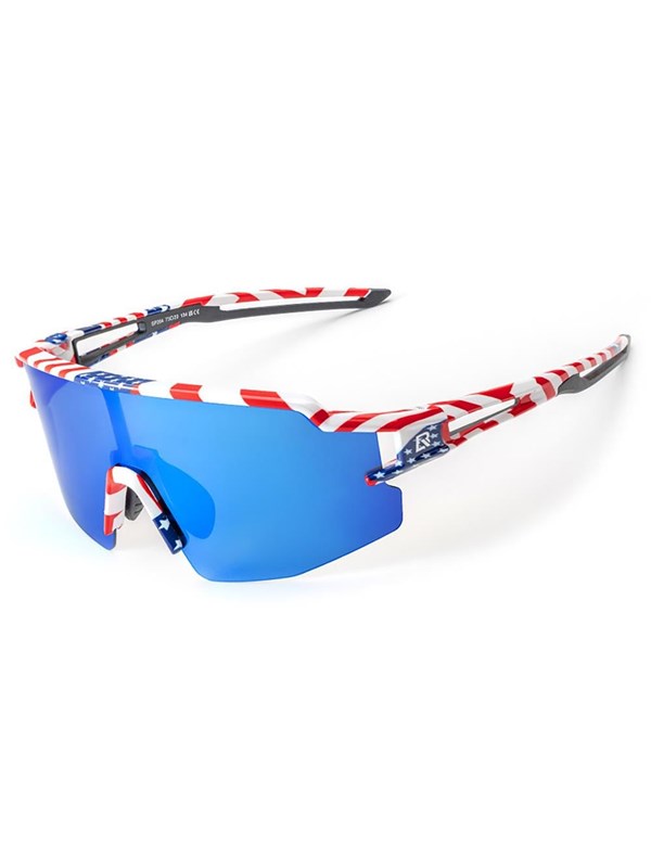Rockbros Polarized Cycling Glasses with UV Protection and Corrective Insert Blue Lenses - USA Pattern - White