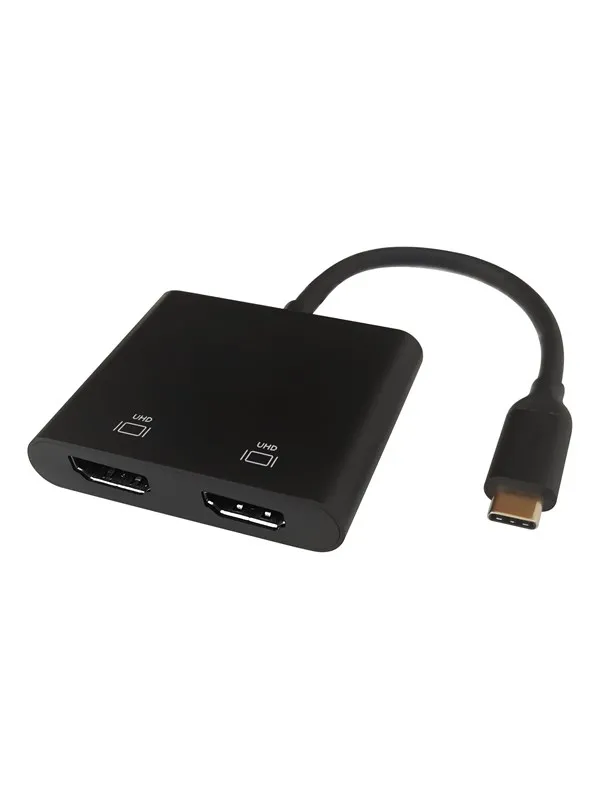 Deltaco USB-C MST HUB 2x 4K/60Hz HDMI x 2 black 0.1m USB-hub - 4 porter - Svart