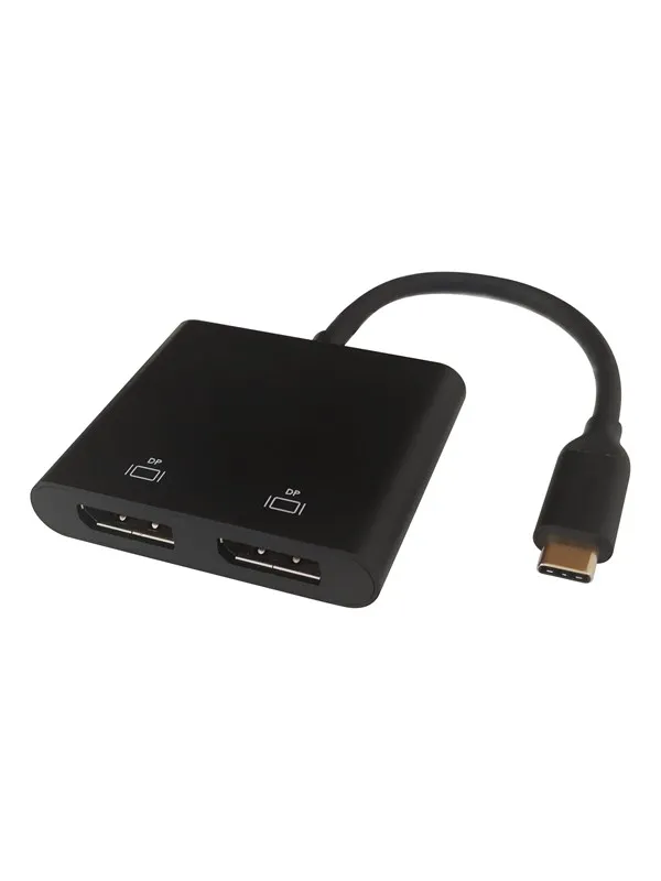 Deltaco USB-C MST HUB 2x 4K/60Hz DP x 2 black 0.1m USB-hub - 4 porter - Svart