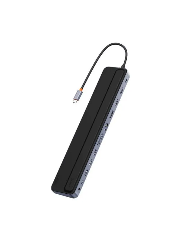 Baseus Hub 12in1 EliteJoy Gen2 series USB-C to 2xHDMI+ 3xUSB 3.0+ PD+ DP+ SD/TF+ RJ45+Type-C+ 3.5mm (dark gray) USB-hub - USB 3.0 - 12 porter - Grå
