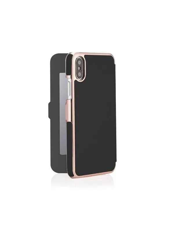 Pipetto Slim Wallet Mirror for iPhone XR - Black/Rose Gold