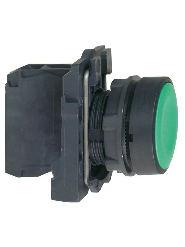Schneider Electric Harmony push button complete with spring return and flat touch surface in green color 1xno xb5aa31