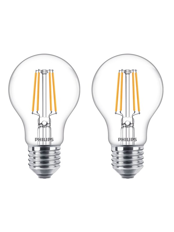 Philips LED-lyspære Classic Standard 4.3W/827 (40W) klar 2-pack E27