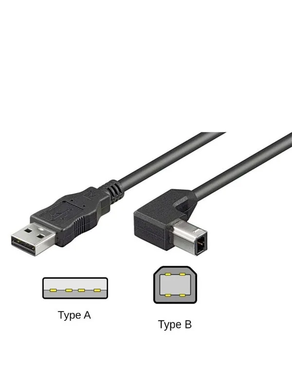 Pro USB-A <-> USB-B 2.0 - 90° - 2m - Svart