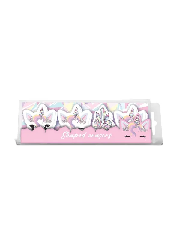 Euromic UNICORN GEMS 4 shaped erasers in acetate box