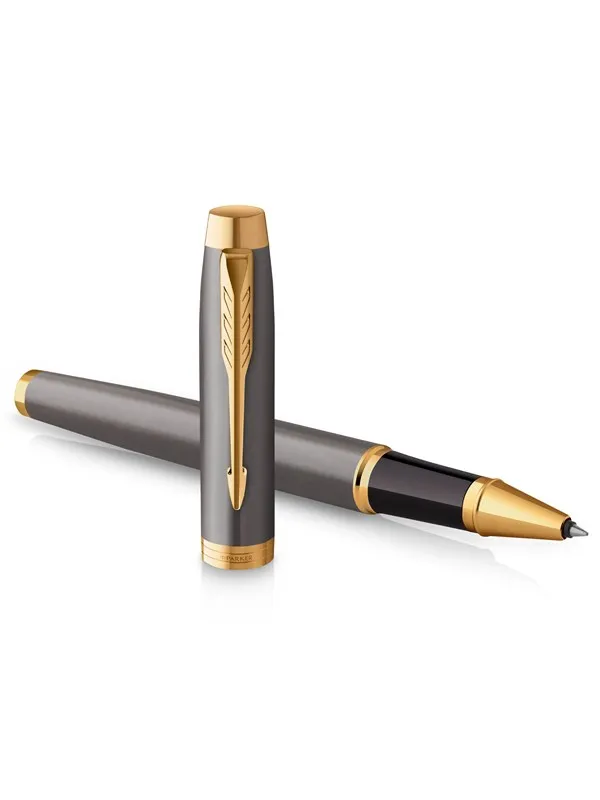 Parker IM Rollerball Pen | Grey Lacquer with Gold Trims | Fine Stainless Steel Point | Black Ink Refill | Gift Box