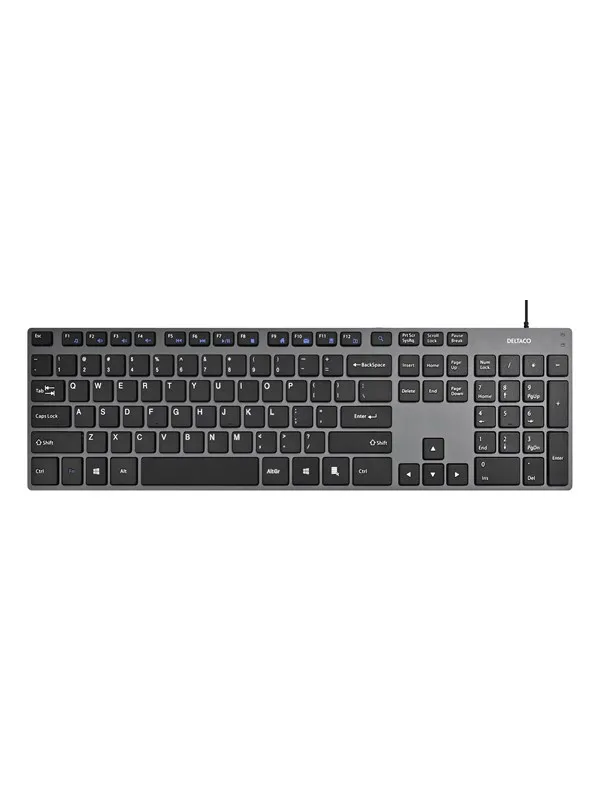 Deltaco Wired slim office keyboard low-profile aluminum - Engelsk (USA)