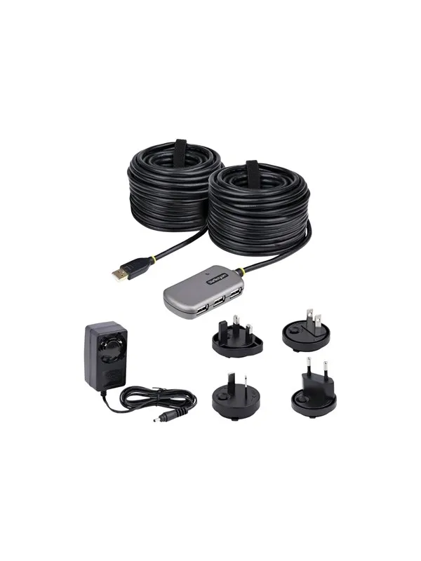 StarTech.com USB Extender Hub 24m USB 2.0 Extension Cable with 4-Port USB Hub Active/Bus Powered USB Repeater Cable USB-hub - 4 porter - Sølv