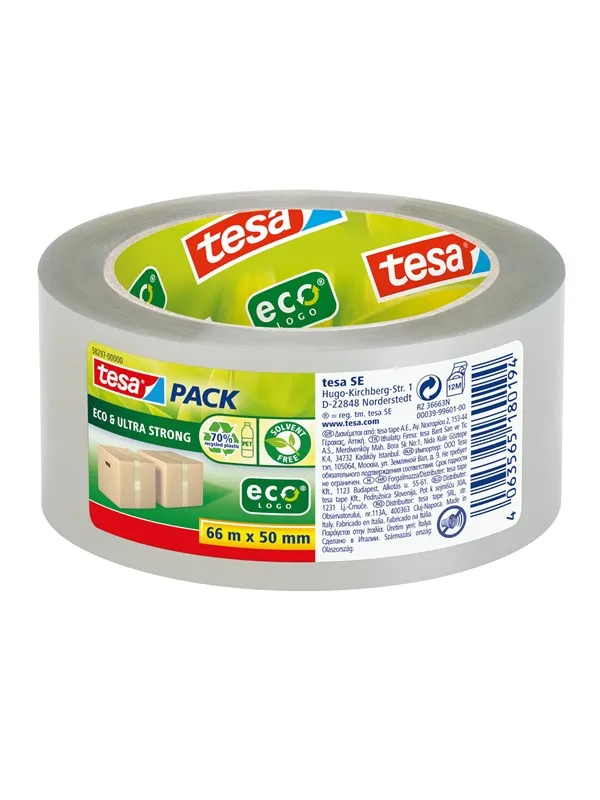 tesa pack eco & Ultra Strong Packaging Tape ecoLogo 66m x 50mm Transparent