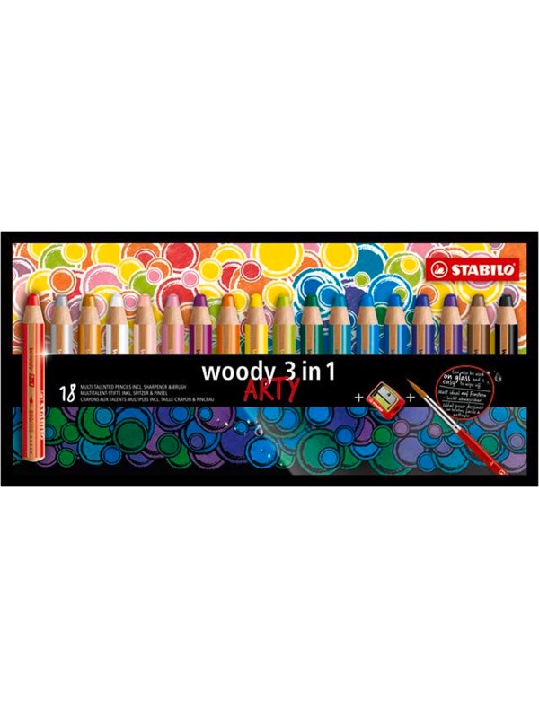 STABILO  woody Arty 3 in 1 cardboard wallet of 18 pens incl. a sharpener
