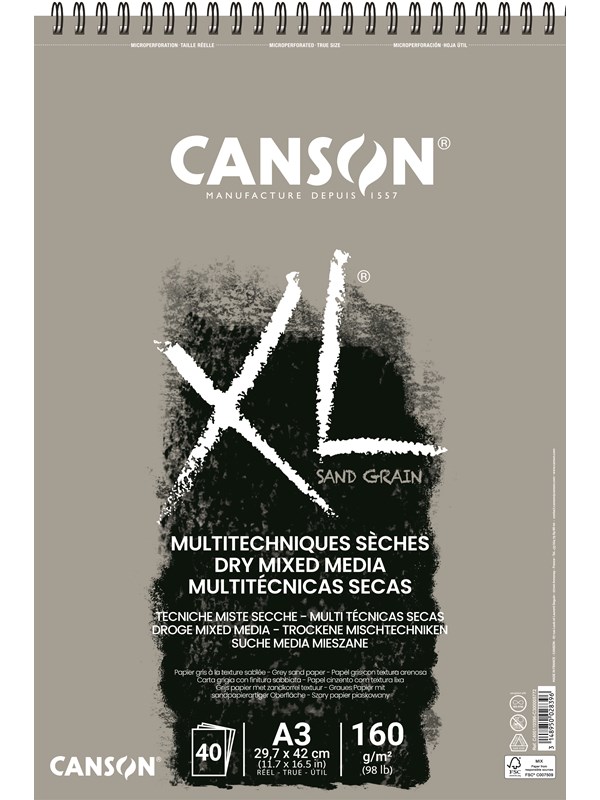 Canson XL Sand Grain A3 160G Grey Spiral 40 SH