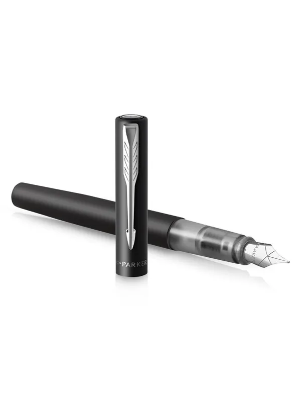 Parker Vector XL Fountain Pen | Metallic Black Lacquer on Brass | Medium Nib with Blue Ink Refill | Gift Box