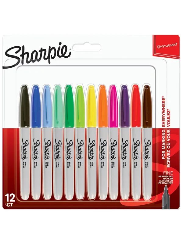 Sharpie Permanent Markers | Fine Point | Assorted Colours | 12 Count
