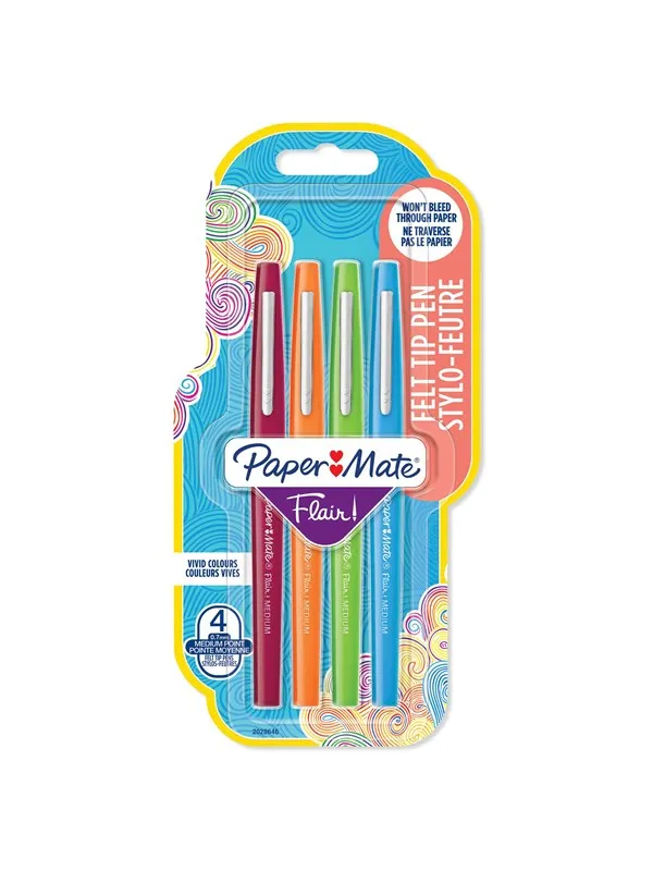 Paper Mate Flair Felt Tip Pens | Medium Point (0.7mm) | Assorted Colours | 4 Count