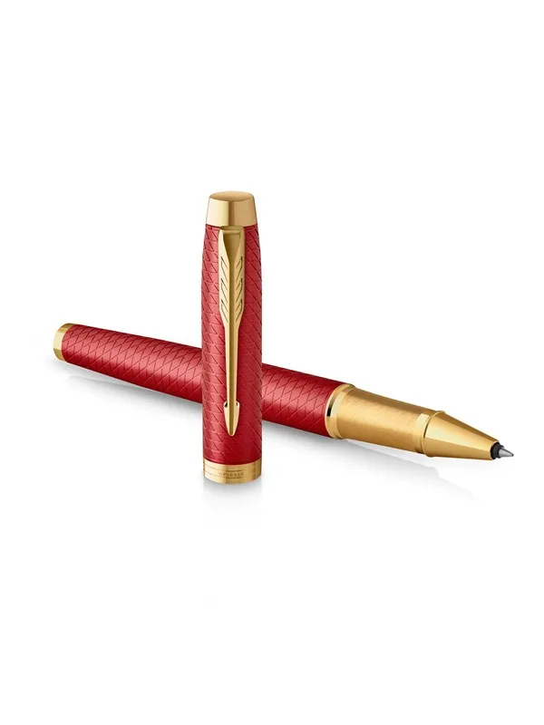 Parker IM Rollerball Pen | Premium Red Lacquer with Gold Trim | Fine Point with Black Ink Refill | Gift Box