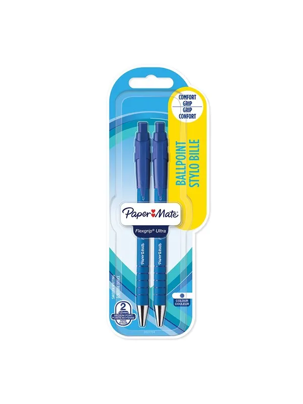 Paper Mate Flexgrip Ultra Retractable Ballpoint Pens | Medium Point (1.0mm) | Blue | 2 Count