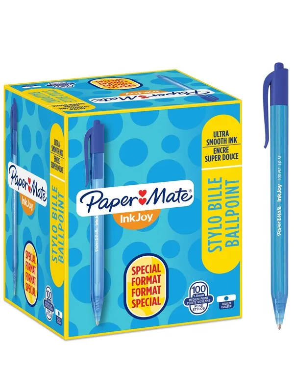 Paper Mate InkJoy 100RT Retractable Ballpoint Pens | Medium Point (1.0mm) | Blue | 100 Count