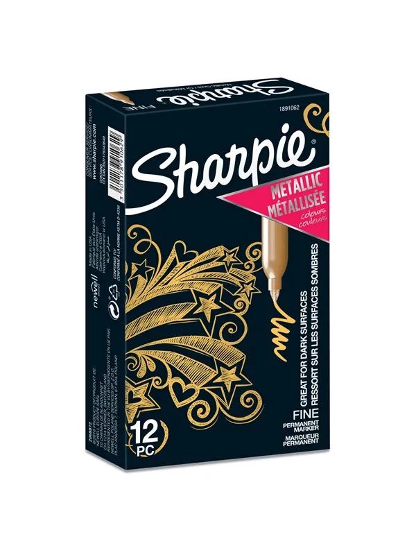 Sharpie Metallic Permanent Markers | Fine Point | Gold | 12 Count