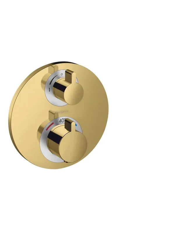 Hansgrohe ecostat s thermostatic mixer for concealed installation for 2 outlets with shut-off / diverter valve polished gold-optic