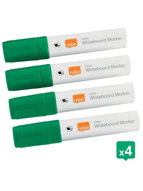 Nobo  Glide whiteboardpenner stor skrå tupp, pakke med 4 stk. Grønn