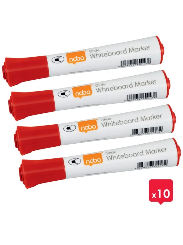 Nobo  Glide whiteboardpenner, rund tupp, pakke med 10 stk. Rød