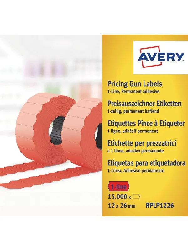 Avery Røde permanente prisetiketter , Røde, 26 x 12 mm, Permanent