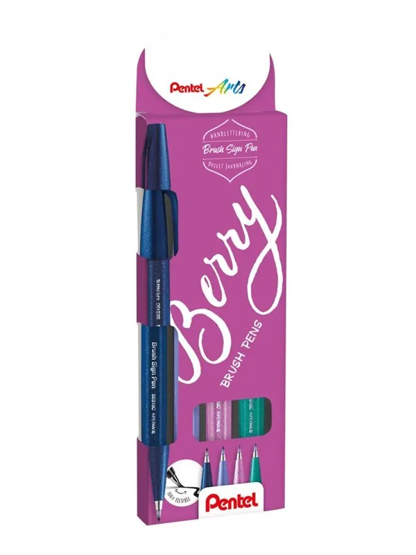 Pentel SES15B-4 Brush Sign Pen BERRY set