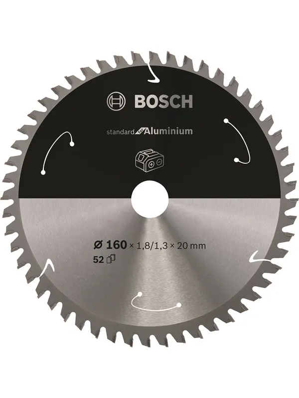 Bosch Standard for Aluminium-sirkelsagblad for batteridrevne sager 160x1,8/1,3x20 T52