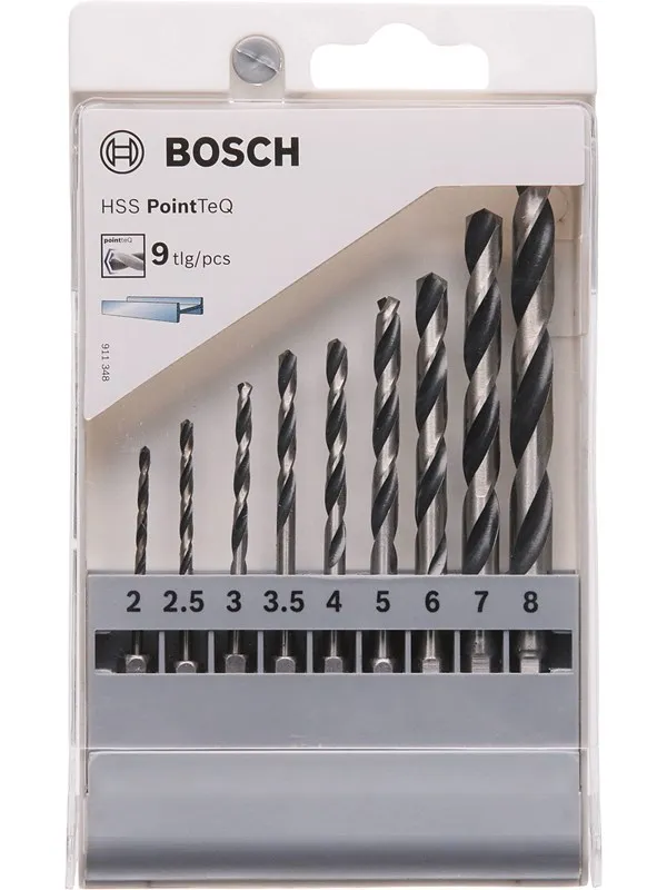 Bosch HSS PointTeQ sekskantbor, sett med 9 stk. 2/2.5/3/3.5/4/5/6/7/8 mm