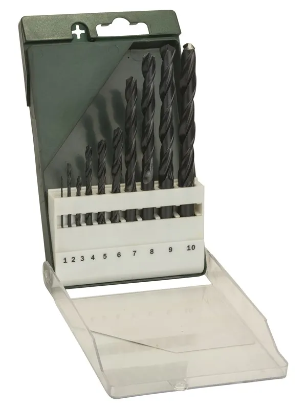 Bosch 10-delers metallbor-sett HSS-R, DIN 338 1,0; 2,0; 3,0; 4,0; 5,0; 6,0; 7,0; 8,0; 9,0; 10,0 mm
