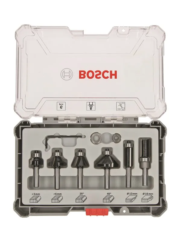 Bosch Sett med fresejern, 6 deler, profilering, 6 mm skaft 6-piece Trim and Edging Router Bit Set.