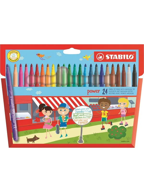 STABILO  Power fibre tip pen cardboard wallet of 24 pens