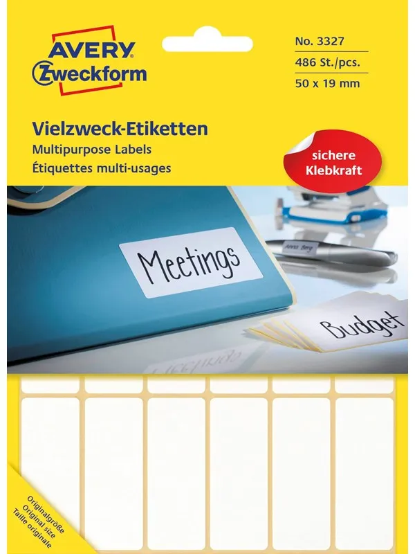 Avery Universaletiketter, 50 x 19 mm, 486 Etiketter, Hvit