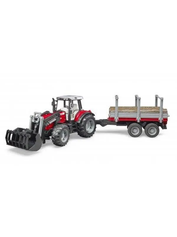 Bruder  Massey Ferguson 7480 tractor with frontloader and timber trailer toy