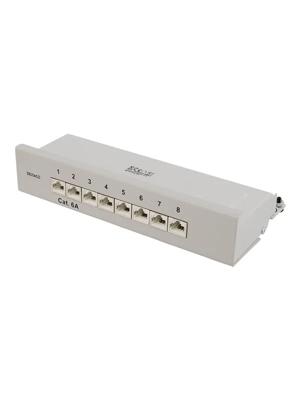 Deltaco Patch Panel 8xRJ45 Cat6a wall-mountable metal grey