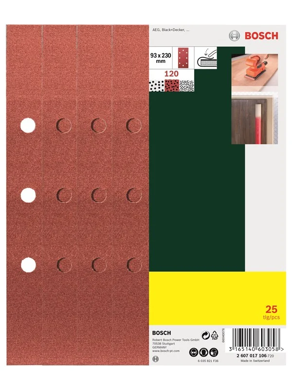 Bosch 25-delers slipepapirsett til plansliper, korning 120 G= 120