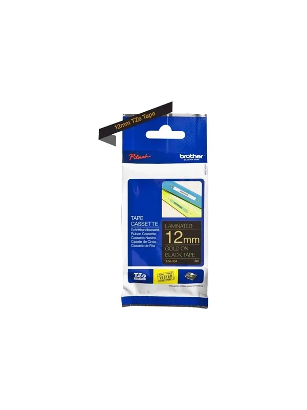 Brother TZE334 - Gold On Black - Roll (1.2 cm x 8 m) 1 cassette(s)