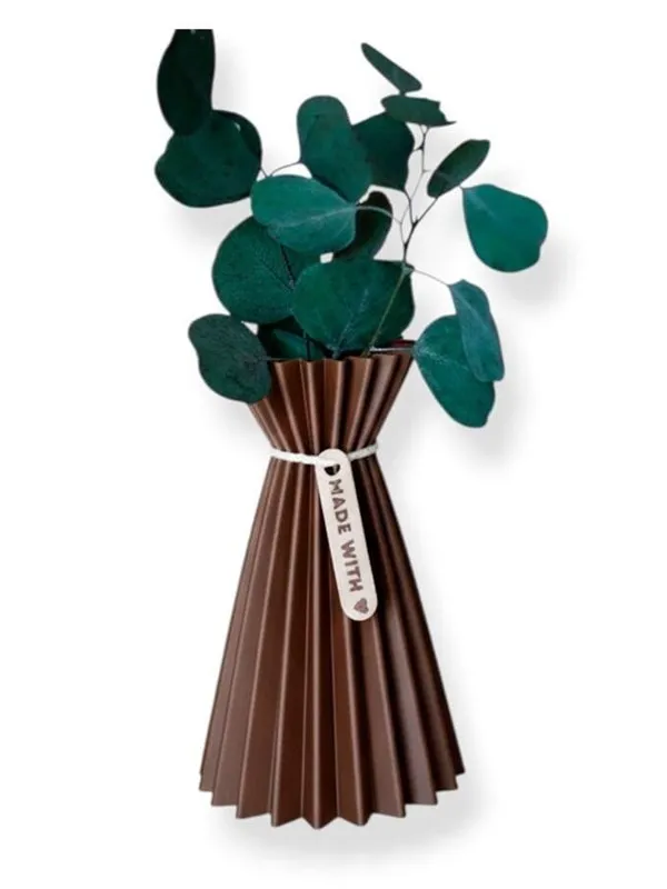 Simiu SLOZENA - Pleated Vase - 18 cm - Wood Look - Mocha