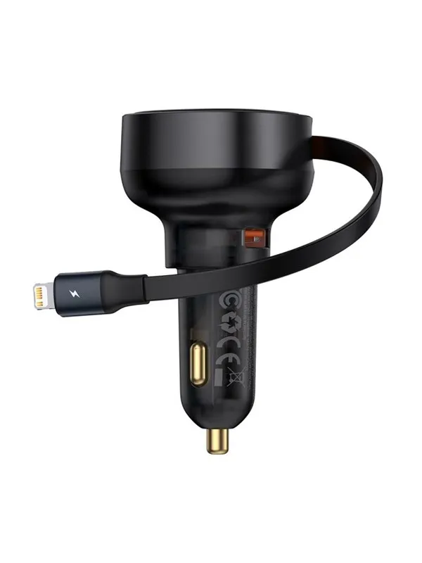 Baseus Enjoyment Pro 55W USB-A Car Charger with Retractable Lightning Cable - Black