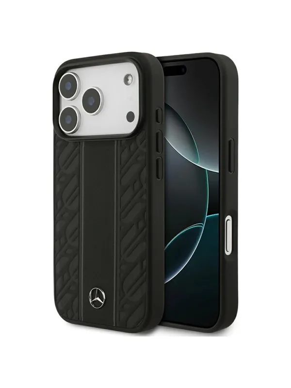 Mercedes Leather Laurel Leaves Stripes MagSafe Case for iPhone 17 Pro - Black