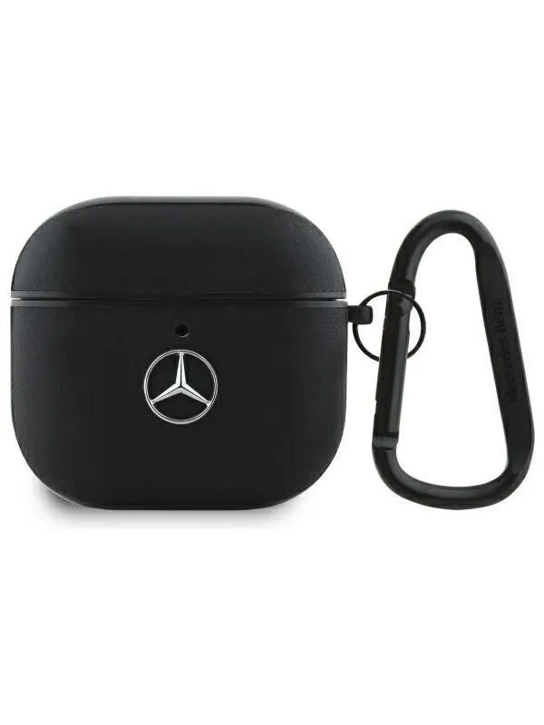 Mercedes Leather Metal Logo Case for AirPods 4 - Black