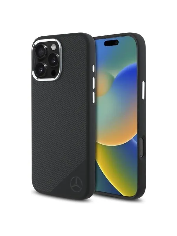 Mercedes  MEHMP16L23SUGDK iPhone 16 Pro 6.3" Black/Black Hardcase Silicone Tonal Logo Wood Pattern MagSafe