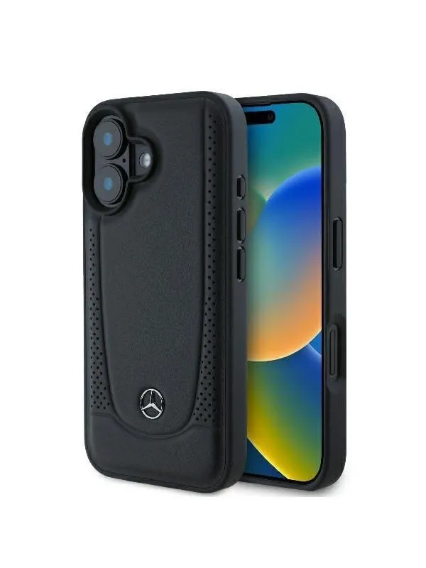 Mercedes Leather Urban Case for iPhone 16 Plus - Black