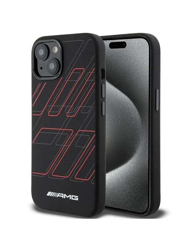 Mercedes AMG Silicone Large Rhombuses Pattern MagSafe Case for iPhone 15 Plus / 14 Plus - Black