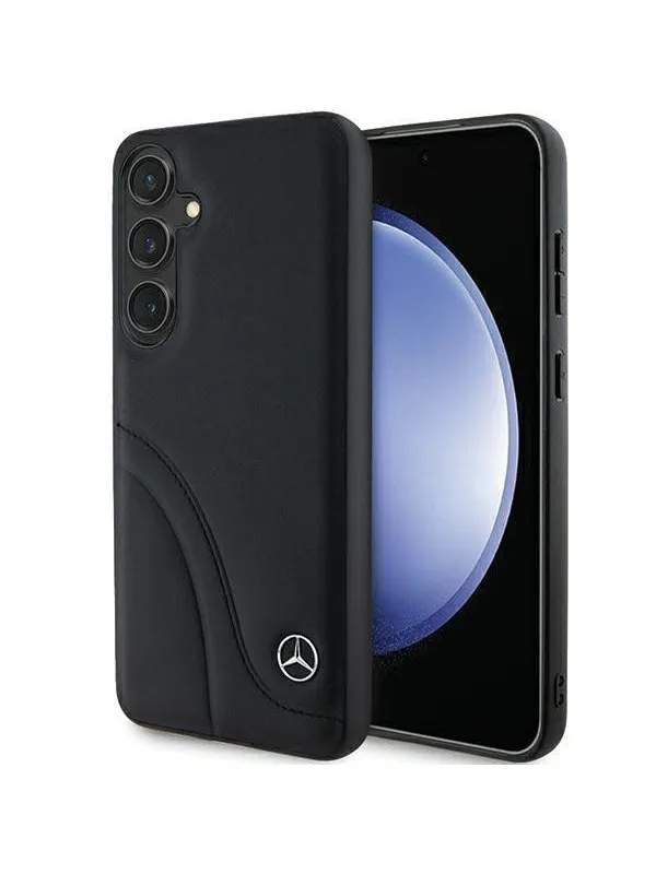 Mercedes Leather Curved Stitches Case for Samsung Galaxy S24 - Black