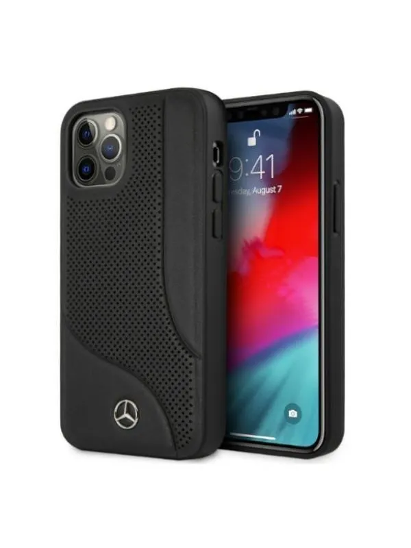 Mercedes Leather Perforated Area Case for iPhone 12 Pro Max - Black